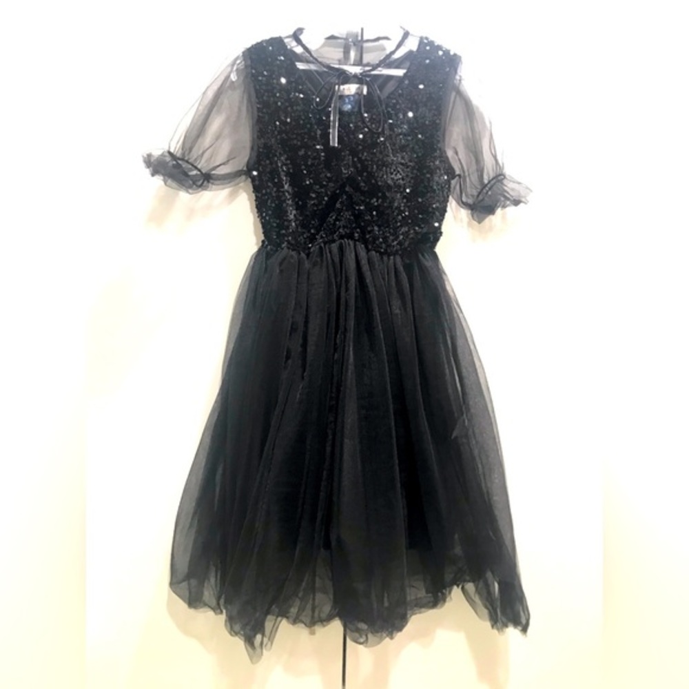 Big Girls Black Sequin Tulle Special occasion Party Wedding Flower Girl Dress